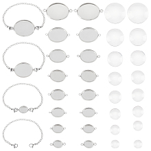 CHGCRAFT 40Pcs Blank Bezel Tray Pendant Connectors 16pcs 304 Stainless Steel Round Cabochon Connector Settings 16Pcs Glass Cabochons 8pcs Chain Extender for Jewellery Making Tray 21.5-42mm