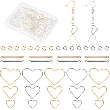 CREATCABIN 1 Box 110Pcs 8 Style 24K Gold Plated Brass Heart Earring Connector Charms Bar Links Connectors Double Loops Hollow Frames Bezel Open Back Pendants Findings for DIY Jewelry Bracelets Making