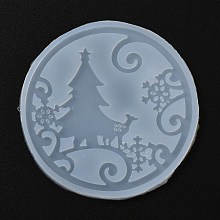 Honeyhandy Christmas Coaster Silicone Molds, Resin Casting Molds, For UV Resin, Epoxy Resin Craft Making, Round with Christmas Tree, White, 95x5mm