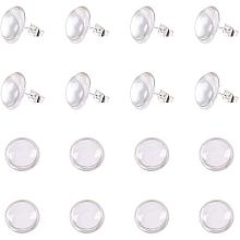 PH PandaHall 50 pcs 12mm Brass Flat Round Stud Earring Cabochon Setting Post Cup with 50pcs 12mm Clear Glass Cabochons for Earring DIY Jewelry Craft Making, Silver