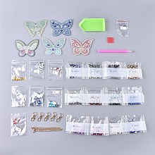 Honeyhandy DIY Diamond Painting Stickers Kits For Key Chain Making, with Diamond Painting Stickers, Resin Rhinestones, Diamond Sticky Pen, Lobster Clasps, Chain, Tray Plate and Glue Clay, Butterfly, Mixed Color, 61x80x2mm