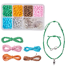 SUNNYCLUE 1 Set Waxed Cotton Thread Cord 4mm Seed Beaded Jewelry Making Kit for Beginners DIY 5 Strands 18" ~ 24" Bohemian Seed Bead Necklace and 5 Strands Adjustable Beaded Bracelet