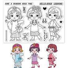 GLOBLELAND Fashion Woman Clear Stamp Vintage Dress and Fashion Jewelry Transparent Silicone Stamp Positive Words Stamp for Scrapbook Journal Card Making