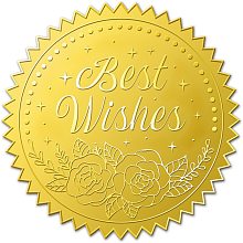 BENECREAT 100 Packs Best Wishes Embossed Gold Foil Stickers Self Adhesive Certificate Seals for St. Patrick's Day Invitations, Graduation, Notary Seals