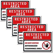 CREATCABIN 5pcs Warning Restricted Area Authorized Personnel Only Do Not Enter Sign 10" x 7" Vinyl Warning Stickers Self Adhesive Decal UV Protected Waterproof for Office Area Backstage Restaurant