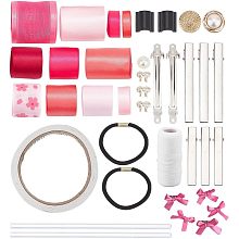 Arricraft 34 Pcs Hair Accessories Making Kit, DIY Bowknow Hair Clips Including Silk Ribbon, Hair Pin Findings, Nylon String, Hot Melt Glue Birthday Festival Present Hair Ornaments