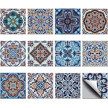 CHGCRAFT 36PCS Bohemia Peel and Stick Tile Stickers 4x4 inch Wall Stickers Waterproof Detachable PVC Wall Tile Stickers Vintage Decorative Stickers for Kitchen Washroom Bedroom Wall Table Office