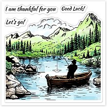 GLOBLELAND Fishing Clear Stamps Lake River Scenery Plants Embossing Stamp Sheets Silicone Trees Clear Stamps Seal for DIY Scrapbooking and Card Making Paper Craft Decor (Colorful)