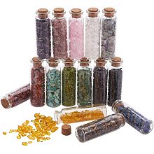 PandaHall Elite 15 Colors Mini Glass Wishing Bottles, Undrilled Tumbled Gemstone Crystal Chips Healing Reiki Stones Set for Pendants Necklace Jewelry Making Candles Home Decoration, 15 Bottles/Set