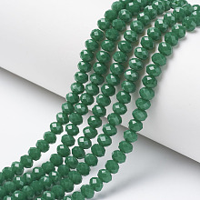 Honeyhandy Opaque Solid Color Glass Beads Strands, Faceted, Rondelle, Green, 6x5mm, Hole: 1mm, about 92~94pcs/strand, 17~17.5 inch(42.5~43.75cm)