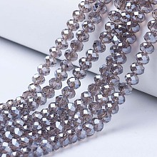 Honeyhandy Electroplate Glass Beads Strands, Pearl Luster Plated, Faceted, Rondelle, Gray, 3x2mm, Hole: 0.8mm, about 150~155pcs/strand, 15~16 inch(38~40cm)