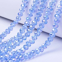 Arricraft Electroplate Glass Beads Strands, AB Color Plated, Faceted, Rondelle, Light Sky Blue, 6x5mm, Hole: 1mm, about 92~94pcs/strand, 17~17.5 inches(42.5~43.75cm)