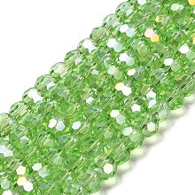 Transparent Glass Beads, 32 Facets, AB Color Plated, Round, Light Green, 6x5.5mm, Hole: 1.2mm, about 91~93pcs/strand, 19.57''~19.92''(49.7~50.6cm)