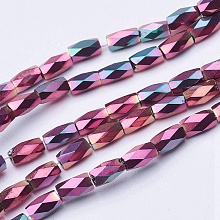 NBEADS Electroplate Transparent Glass Beads Strands, Full Plated, Faceted, Column, Rose Gold Plated, 5x3mm, Hole: 0.5mm; about 100pcs/strand, 19.4"