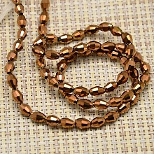 Honeyhandy Electroplate Glass Beads Strands, Full Antique Bronze Plated, Faceted, Oval, Goldenrod, 6x4mm, Hole: 1mm, about 65pcs/strand, 16 inch