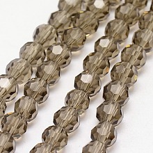 Honeyhandy Glass Beads Strands, Faceted, Round, Gray, 6mm, Hole: 1mm, about 98~100pcs/strand, 21.5 inch