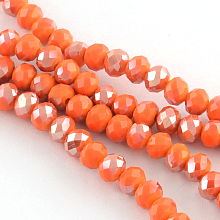 Honeyhandy Electroplate Glass Faceted Rondelle Bead Strands, Half Plated, Dark Orange, 6x4mm, Hole: 1mm, about 87~90pcs/strand, 15.7 inch