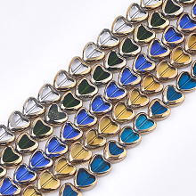 Honeyhandy Electroplate Glass Beads Strands, Edge Plated, Heart, Mixed Color, 10x10x4mm, Hole: 1mm, about 30pcs/strand, 11.4 inch