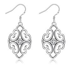 Honeyhandy Awesome Design Filigree Rhombus Brass Cubic Zirconia Dangle Earrings, Clear, Silver, 43x17mm