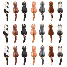 Honeyhandy 35Pcs 7 Styles Alloy Enamel Pendant, Cat, Light Gold, Mixed Color, 35x10mm, 5pcs/style