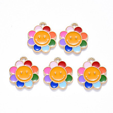 Honeyhandy Alloy Enamel Pendants, Flower, Light Gold, Colorful, 18.5x16x1.5mm, Hole: 1.6mm