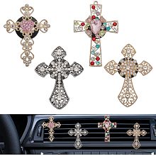 CHGCRAFT 4Sets 4 Styles Crystal Cross Car Air Fresheners Vent Clips with Resin Clip Aromatherapy Tablets for Car Decoration Car Interior Decor Accessories, Mixed Color