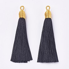 Honeyhandy Polyester Tassel Big Pendants Decoration, Black, 85~90x9~10mm, Hole: 3mm