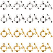 SUNNYCLUE 60Pcs 2 Colors Tibetan Style Alloy Toggle Clasps, Lead Free & Cadmium Free, Ring, Antique Silver & Golden, Ring: 19x15mm, Bar: 20x3mm, Hole: 2mm, 30pcs/color