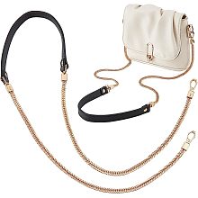 CHGCRAFT 47inch Snake Bone Chain with PU Leather Shoulder Parts Bag Chain Metal Flat Golden Purse Chain Bag Chain Bag Strap Replacement for Handmade Bag Purse Crossbody Bag Making Crafting