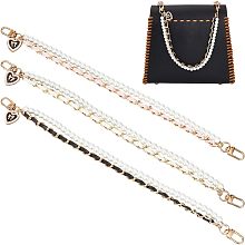 WADORN 3 Colors Imitation Pearl Chain Strap, 14 Inch Braided PU Leather Metal Chain Handles Double Layer Purse Decoration Chain Handles with Enamel Heart Bowknot Charm for Women Handbag Underarm Bag