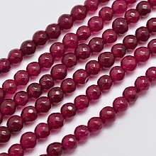 Honeyhandy Natural Malaysia Jade Bead Strands, Imitation Ruby, Round, Dyed, Faceted, Dark Red, 6mm, Hole: 0.8mm, about 63pcs/strand, 14.5 inch