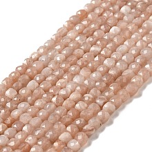 Natural Moonstone Beads Strands, Grade A, Faceted, Cube, 4x4x4mm, Hole: 0.6mm, about 96pcs/strand, 15.24''(38.7cm)