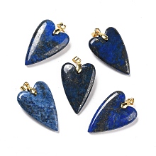 Honeyhandy Natural Lapis Lazuli Pendants, with Rack Plating Golden Plated Brass Findings, Long-Lasting Plated, Dyed, Heart, 32~34x20x8mm, Hole: 4x4mm