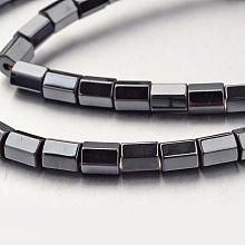 Honeyhandy Non-magnetic Synthetic Hematite Bead Strands, Faceted, Column, Original Color, 6x4~5mm, Hole: 1mm, about 66pcs/strand, 15.7 inch