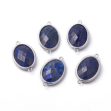 Honeyhandy Platinum Tone Brass Lapis Lazuli Links connectors, Faceted, Oval, 26.5x15x6mm, Hole: 1~2mm