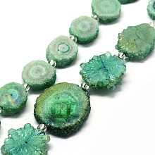 Honeyhandy Natural Druzy Quartz Crystal Beads Strands, Solar Quartz, Dyed, Nuggets, Lime Green, 14~22x13~20x4~6mm, Hole: 1.5~2mm, about 9~12pcs/strand, 7.7~7.9 inch(19.5~20cm)