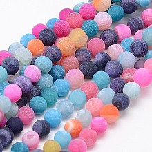 Arricraft Natural Weathered Agate Beads Strands, Dyed, Frosted, Round, Mixed Color, 6mm, Hole: 1mm; about 64pcs/strand, 14.6"