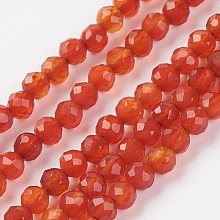 Honeyhandy Natural Carnelian Bead Strand, Round, Faceted, Dyed & Heated, 2mm, Hole: 0.5mm, about 164pcs/strand, 15.8 inch(40.2cm)