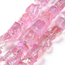 Electroplated Natural Quartz Beads Strands, Hexagon Prism, Irregular Shape, Violet, 8~13x10~14x6~11mm, Hole: 1mm, about 15~16pcs/strand, 7.8~8 inch(20~20.5cm)