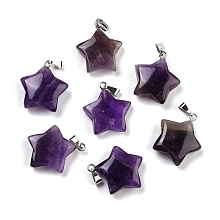 Honeyhandy Natural Amethyst Pendants, Pendants, with Platinum Tone Brass Findings, Star, 23.5x20.5x7.5mm