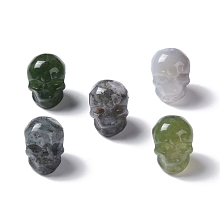 Honeyhandy Natural Moss Agate Beads, Skull, 13x10x11.5mm, Hole: 1mm