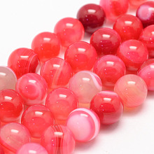 Honeyhandy Natural Striped Agate/Banded Agate Bead Strands, Round, Grade A, Dyed, Cerise, 8mm, Hole: 1mm, about 47~48pcs/strand, 14.5 inch