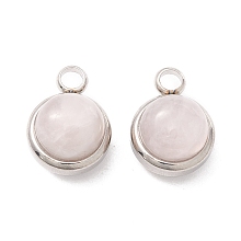 Honeyhandy Natural Rose Quartz Charms, with 304 Stainless Steel Findings, Half Round, Stainless Steel Color, 13.5x10x7.5mm, Hole: 2.5mm