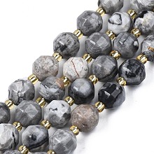 Natural Map Stone/Picasso Stone Beads Strands, Faceted, Round, 7x7mm,Hole:1mm