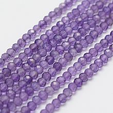 Honeyhandy Natural Amethyst Bead Strands, Faceted, Round, 3mm, Hole: 0.5mm, about 120~124pcs/strand, 12.8 inch(325mm)