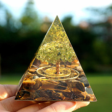 Honeyhandy Resin Orgonite Pyramid Home Display Decorations, with Natural Gemstone Chips, Gold, 60x60x60mm