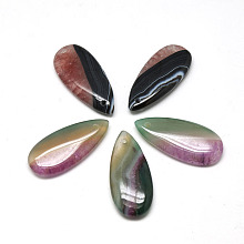 Honeyhandy Natural Brazil Crackle Agate Pendants, Dyed & Heated, teardrop, Mixed Color, 39~40x17~18x6~7mm, Hole: 2mm