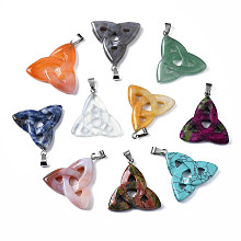 Honeyhandy Triangle Natural & Synthetic Mixed Stone Pendants with Brass Clasps, Platinum Metal Color, Mixed Color, 34x33x5.5mm, Hole: 10x4mm