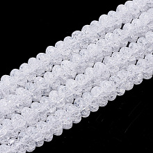 Honeyhandy Synthetic Crackle Quartz Beads Strands, Rondelle, White, 6~6.5x3.5~4mm, Hole: 1.5mm, about 122pcs/strand, 15.5 inch