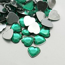 Honeyhandy Imitation Taiwan Acrylic Rhinestone Cabochons, Flat Back & Faceted, Heart, Sea Green, 12x12x2.5mm, about 500pcs/bag